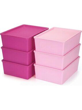 6 Large Pink Plastic Storage Bins with Lids - Organize Your Space Stylishly!